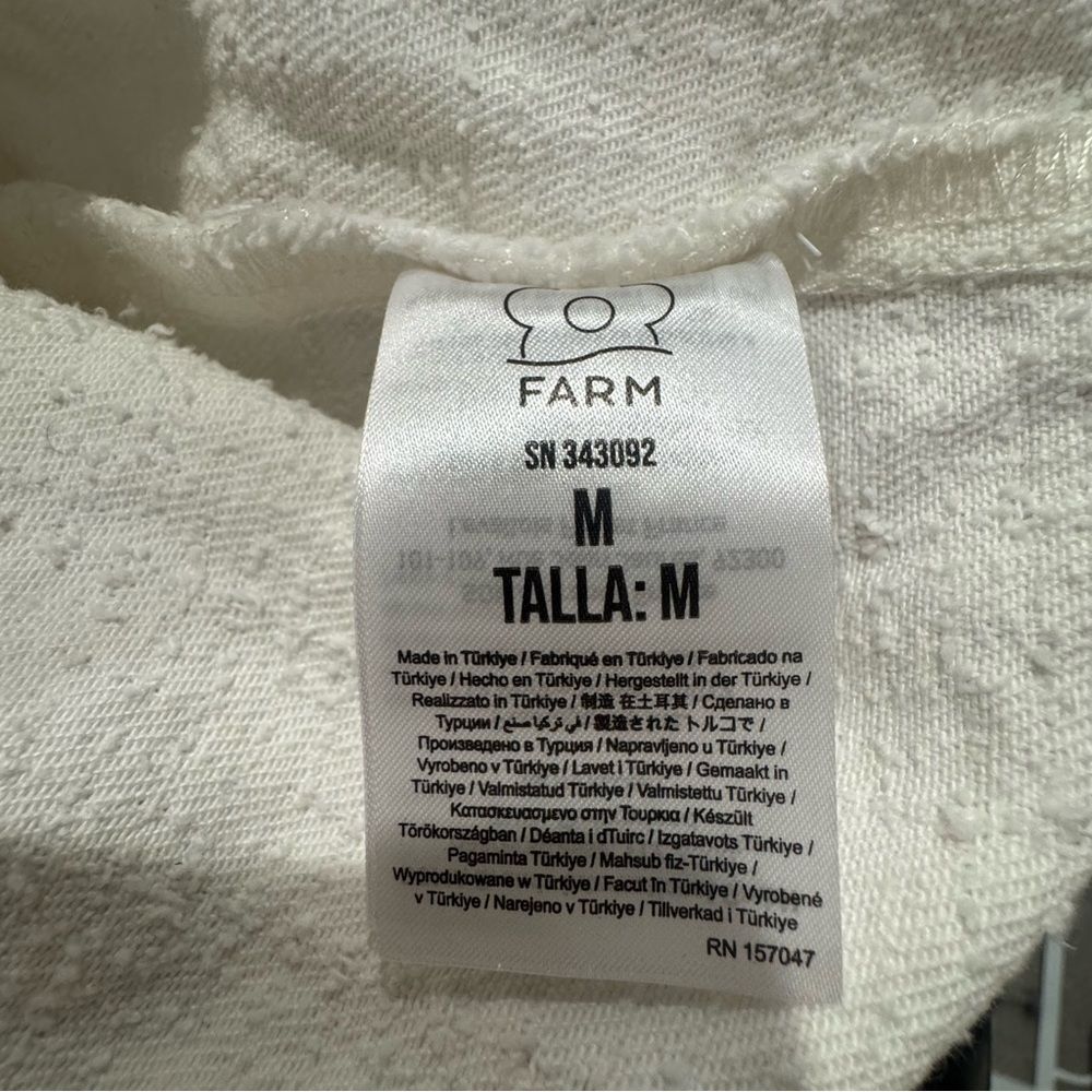 FARM Rio White Tweed Crop Jacket Textured Cotton Gold Button Coastal Boho Size M - Picture 8 of 10